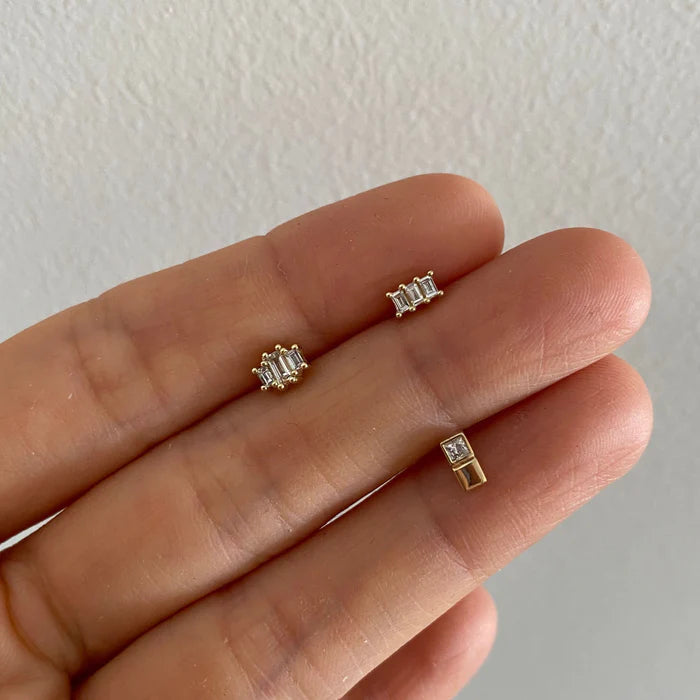 Diamond Baguette Trio Stud