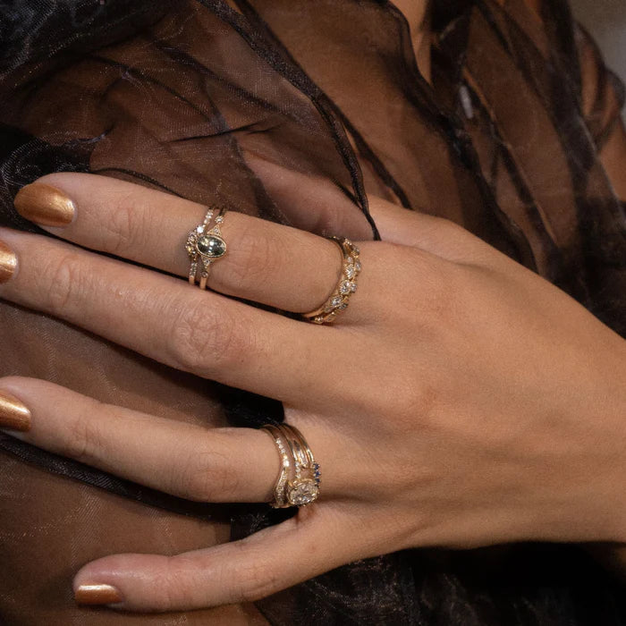 Green Sapphire Oval Duo Deco Ring