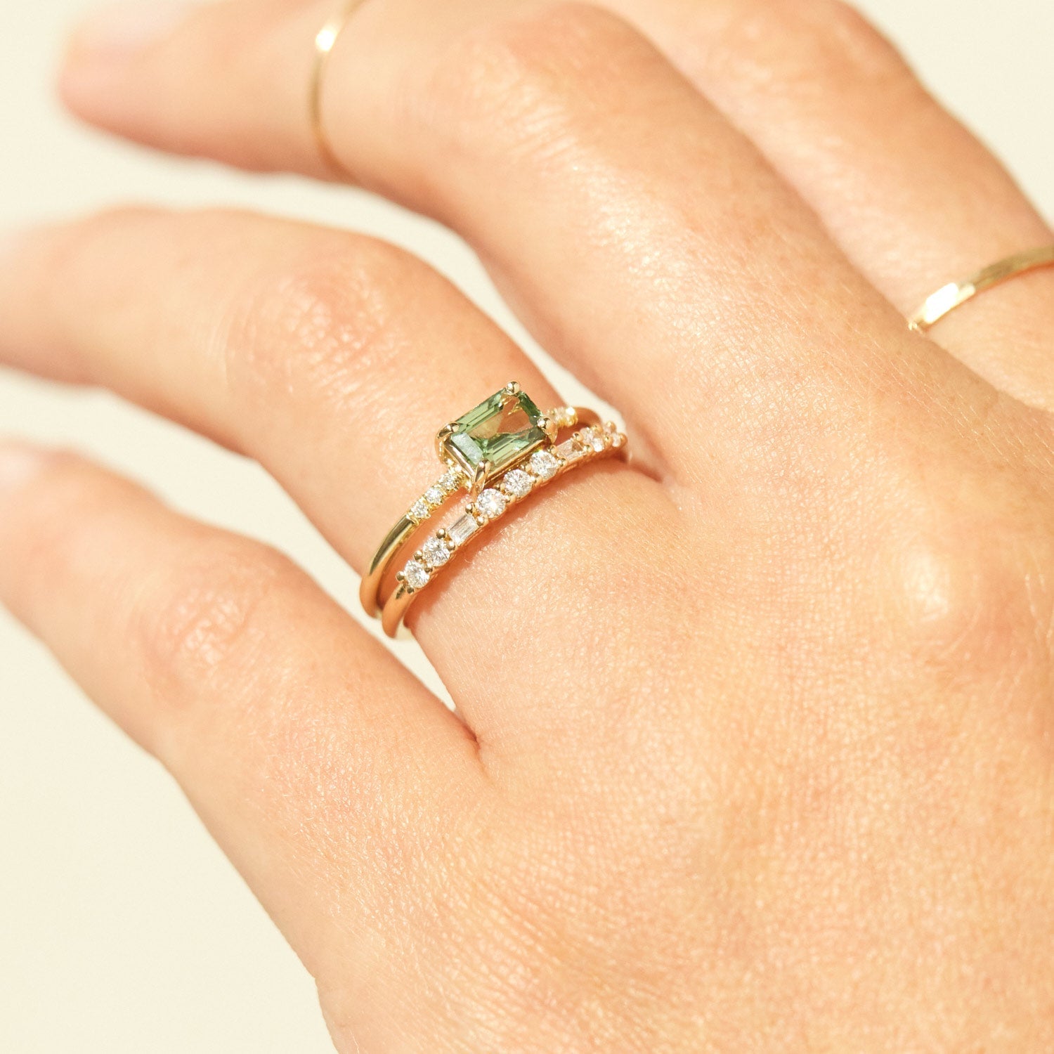 East West Green Sapphire Equilibrium Ring