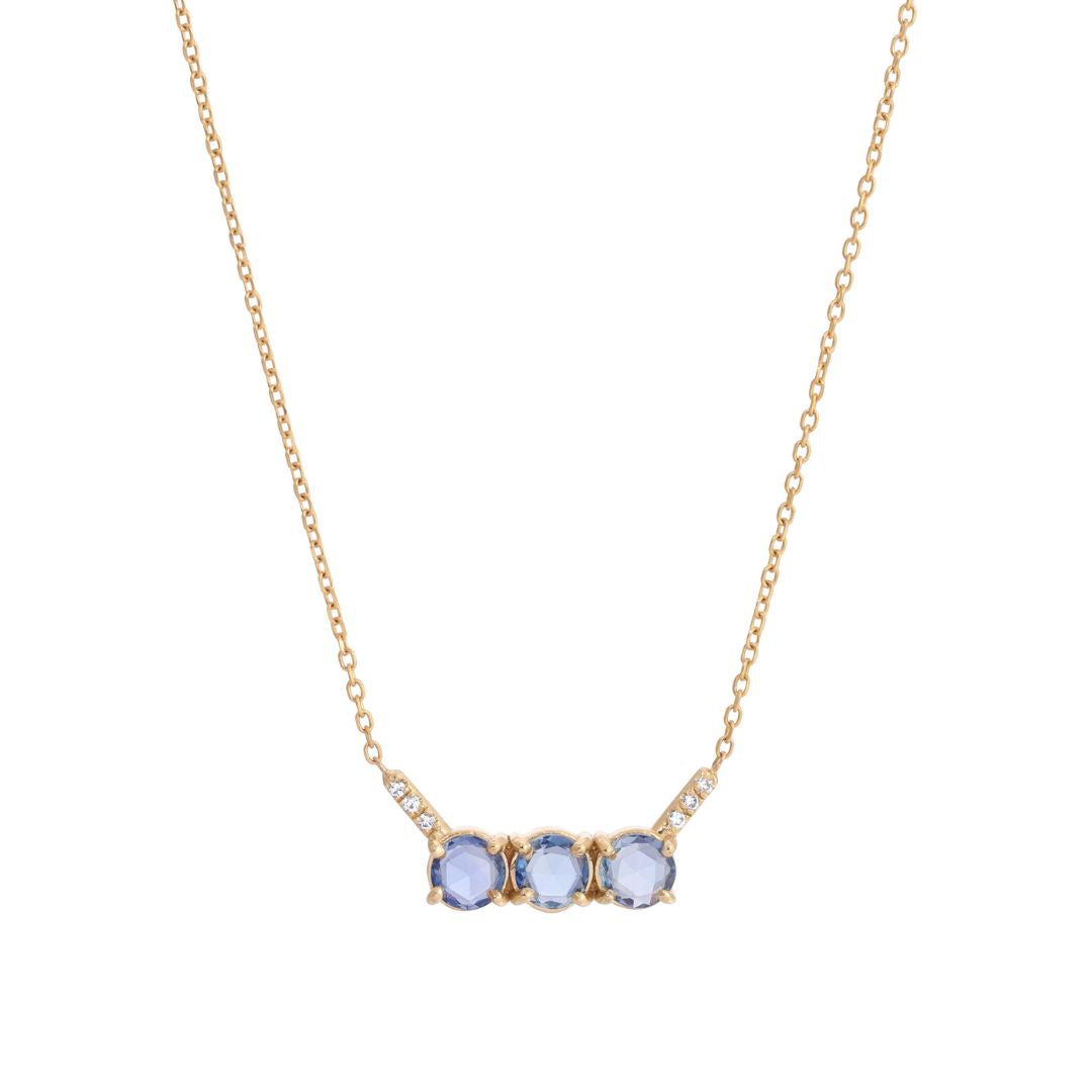 3 Rose Cut Blue Sapphire Equilibrium Necklace