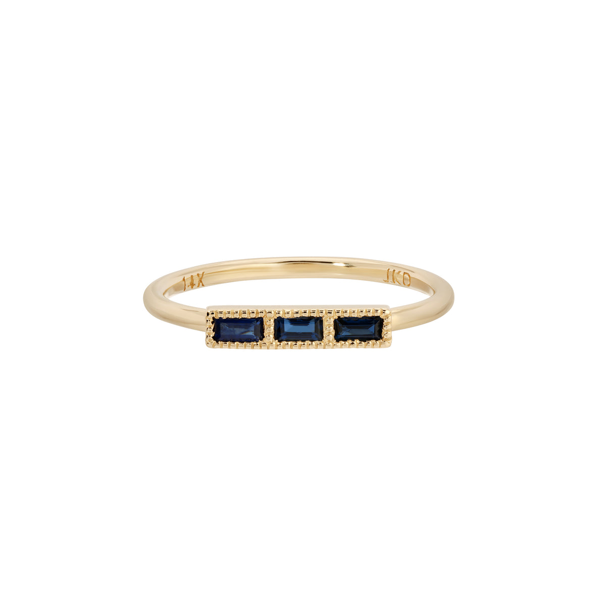 Blue Sapphire Baguette Beam Ring