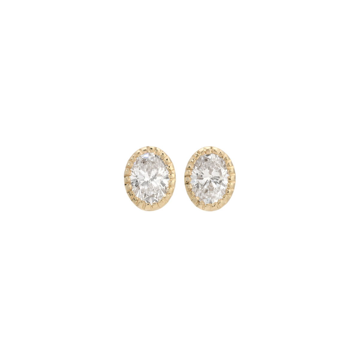 Diamond Oval Milgrain Earrings (Pair)
