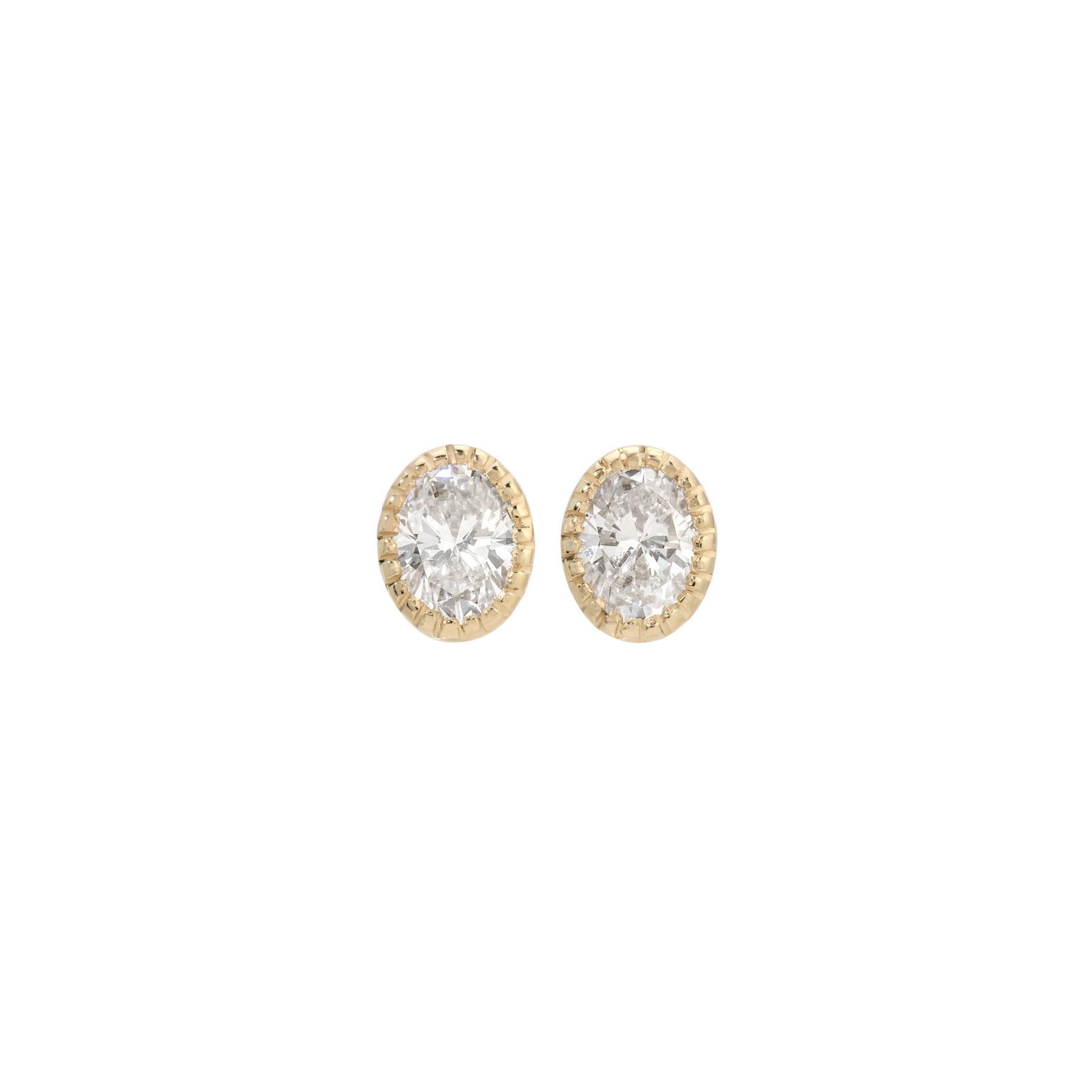 Diamond Oval Milgrain Earrings (Pair)