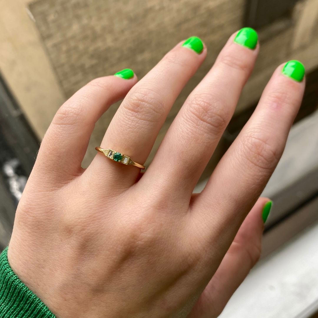 Emerald Petite Deco Era Ring