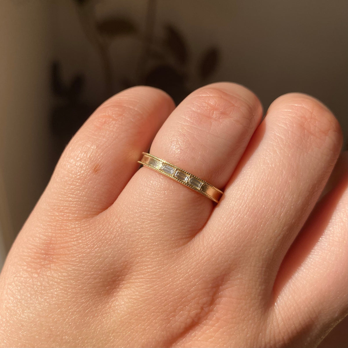 3 Diamond Baguette Milgrain Band