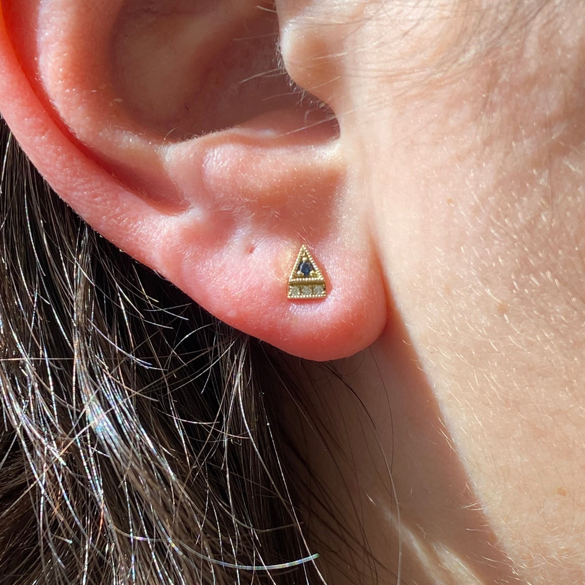 Sapphire Deco Point Triangle Stud (Single)
