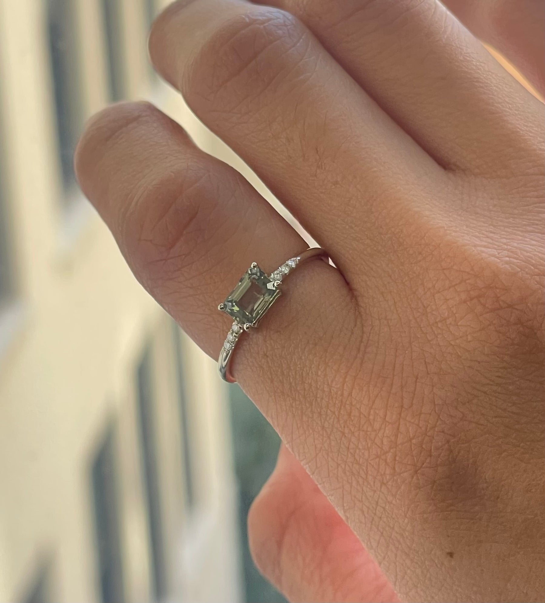 East West Equilibrium Green Sapphire Ring
