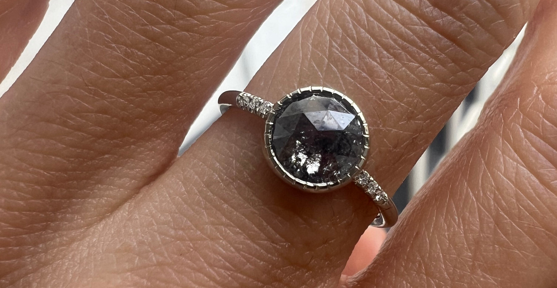 Custom Salt and Pepper Diamond Ring