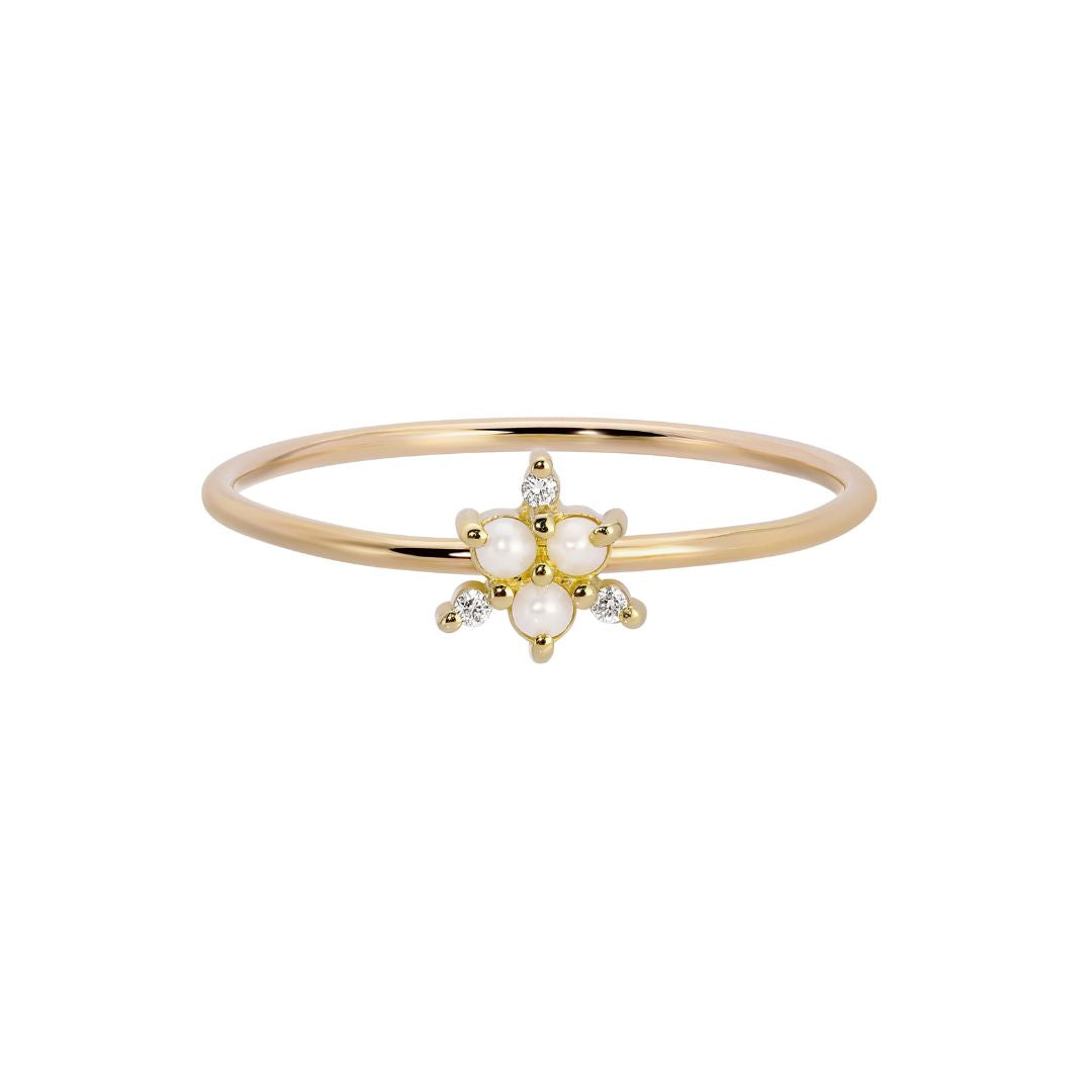 Pearl Diamond Snowflake Ring