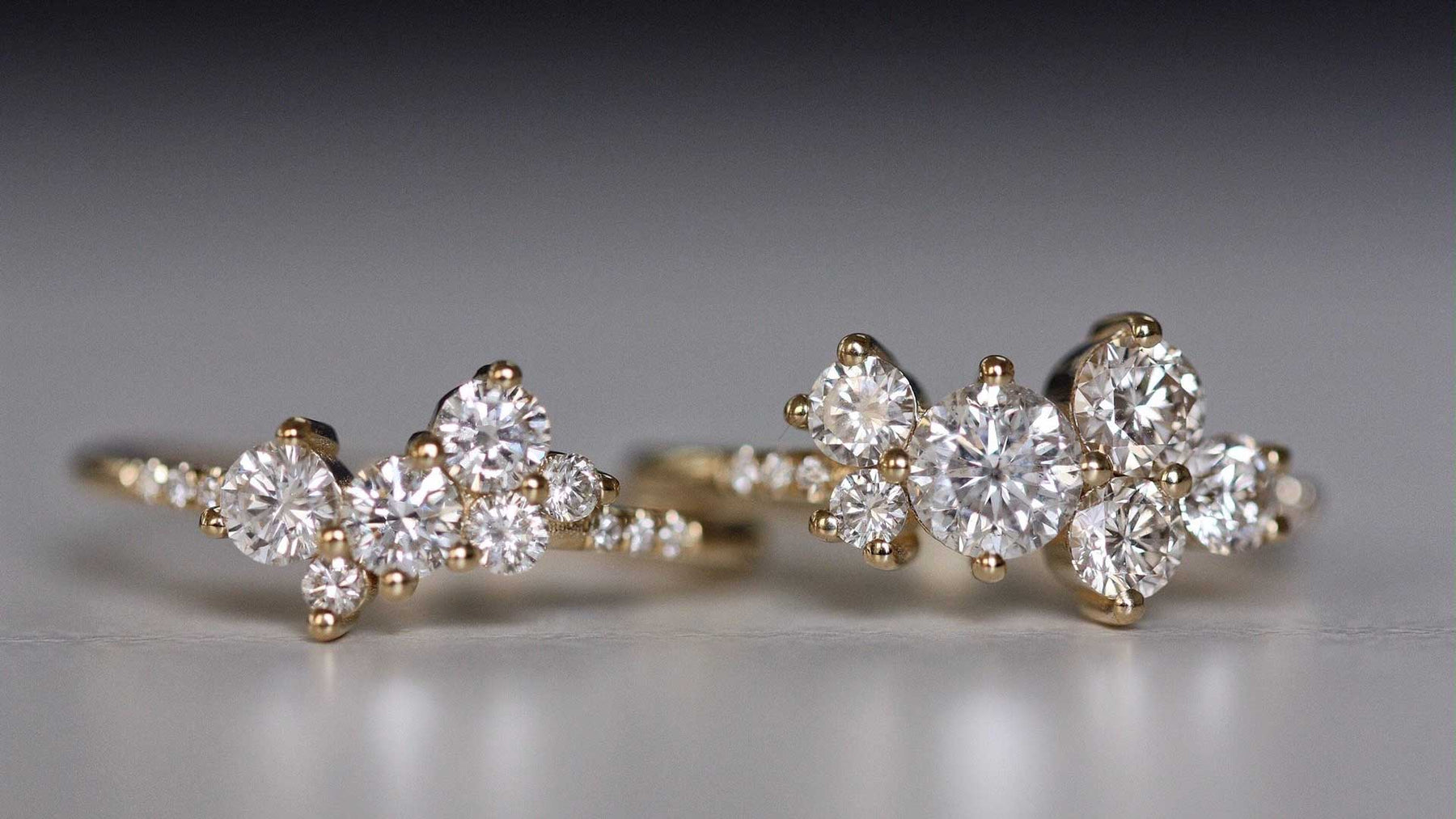 14k yellow gold custom engagement rings with cluster white diamonds with pave equilibrium diamonds