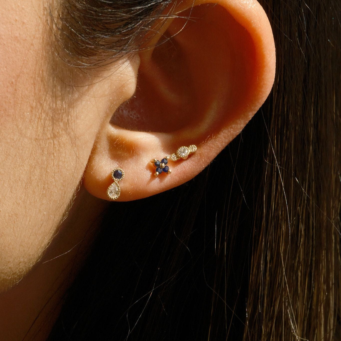 Blue Sapphire Diamond Dewdrop Stud (Single)
