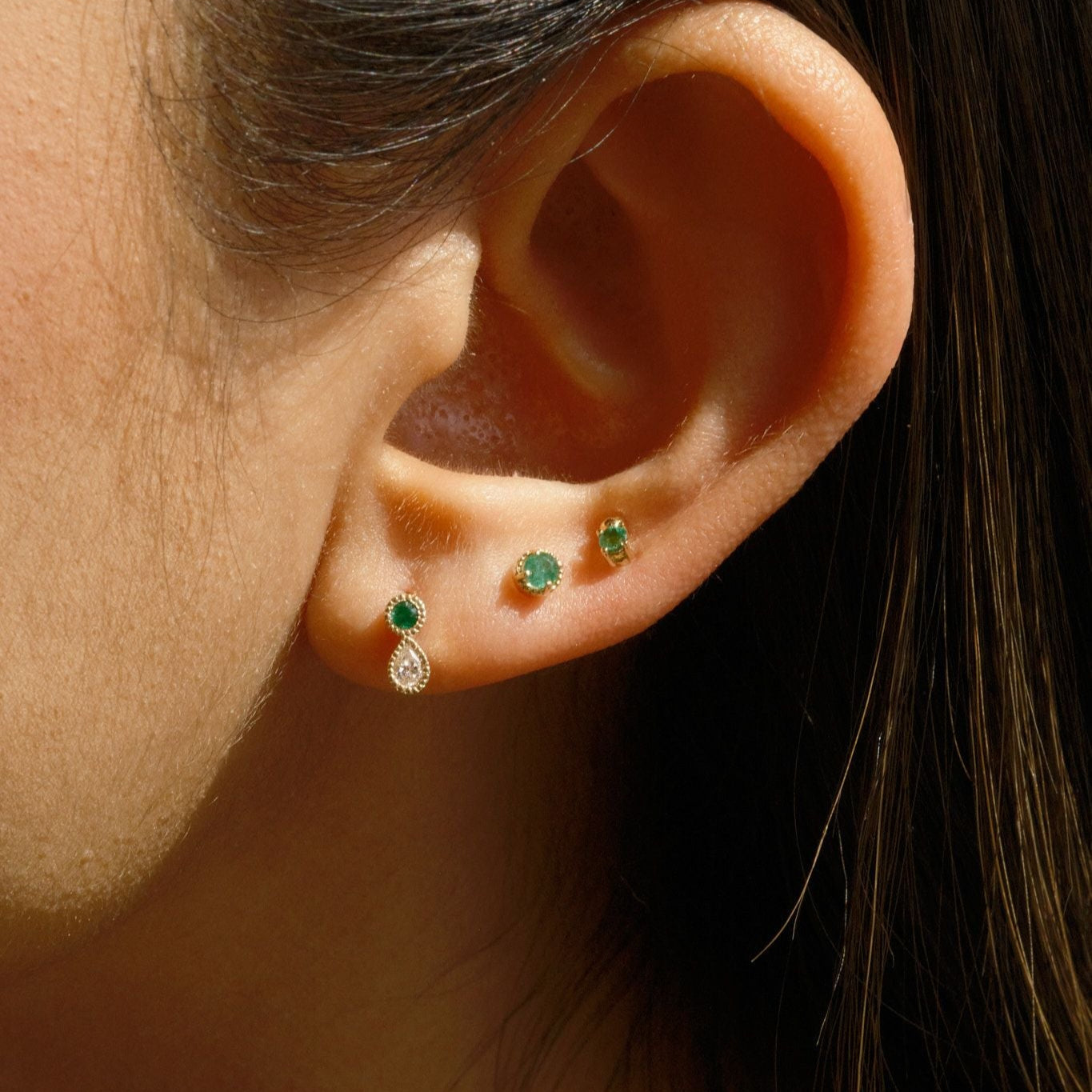 Emerald Diamond Dewdrop Stud (Single)