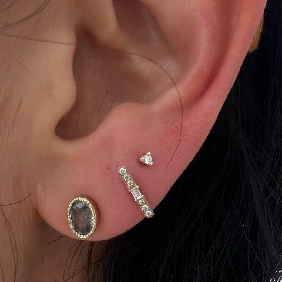 Oval Green Sapphire Wisp Stud Earring
