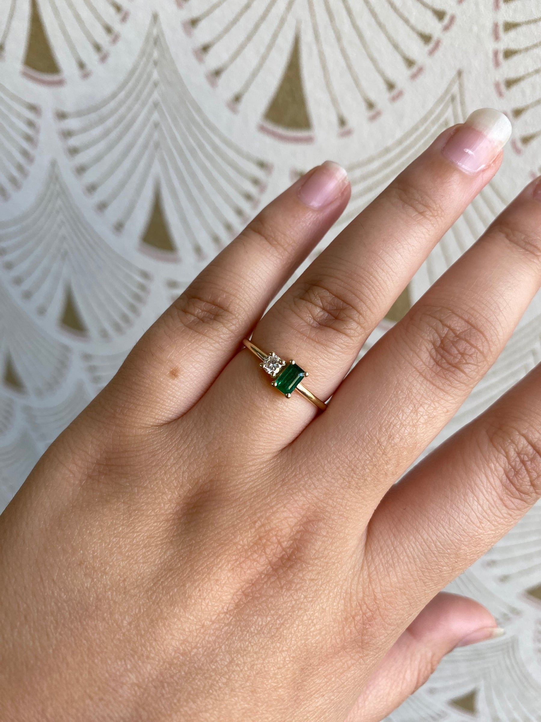 Custom Diamond and Emerald Ring