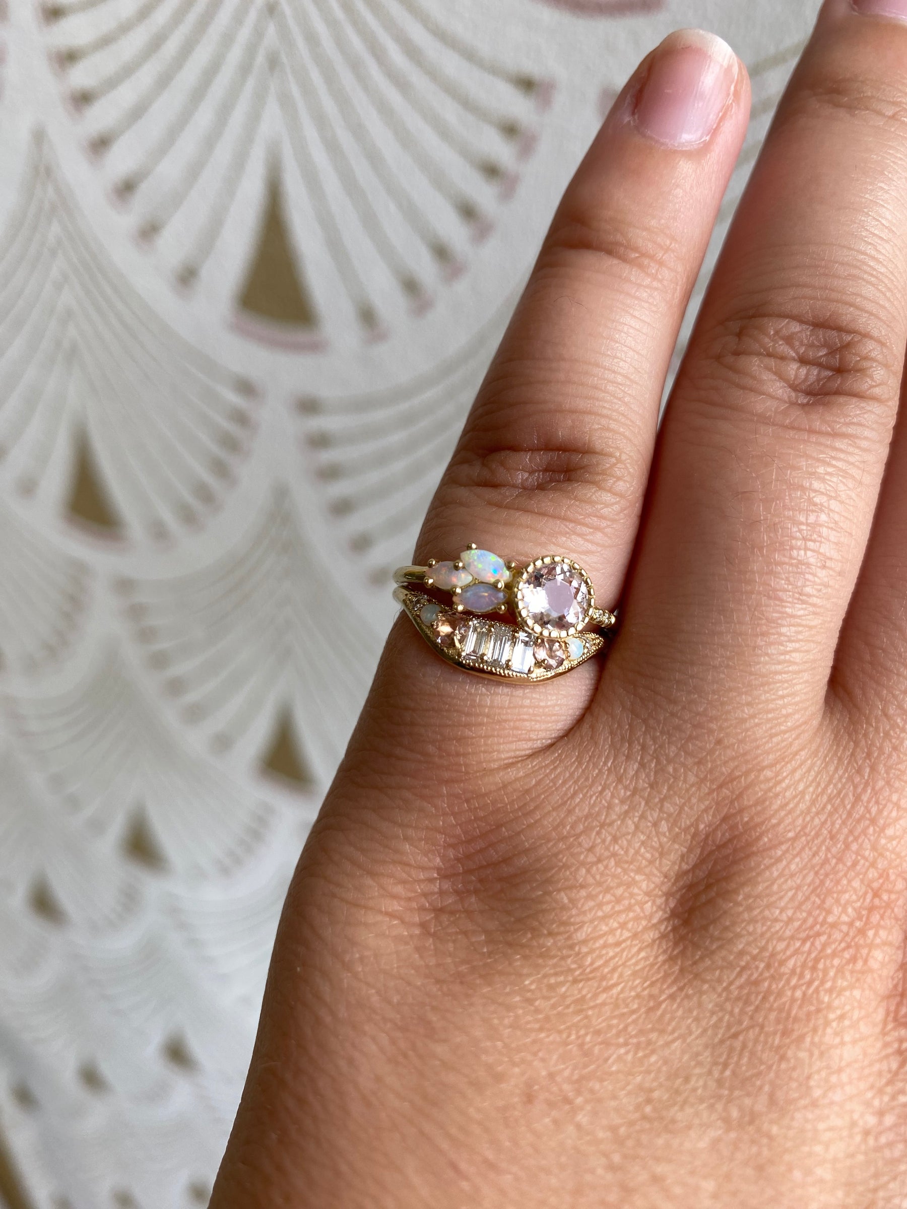 Custom Morganite and Opal Arch Band