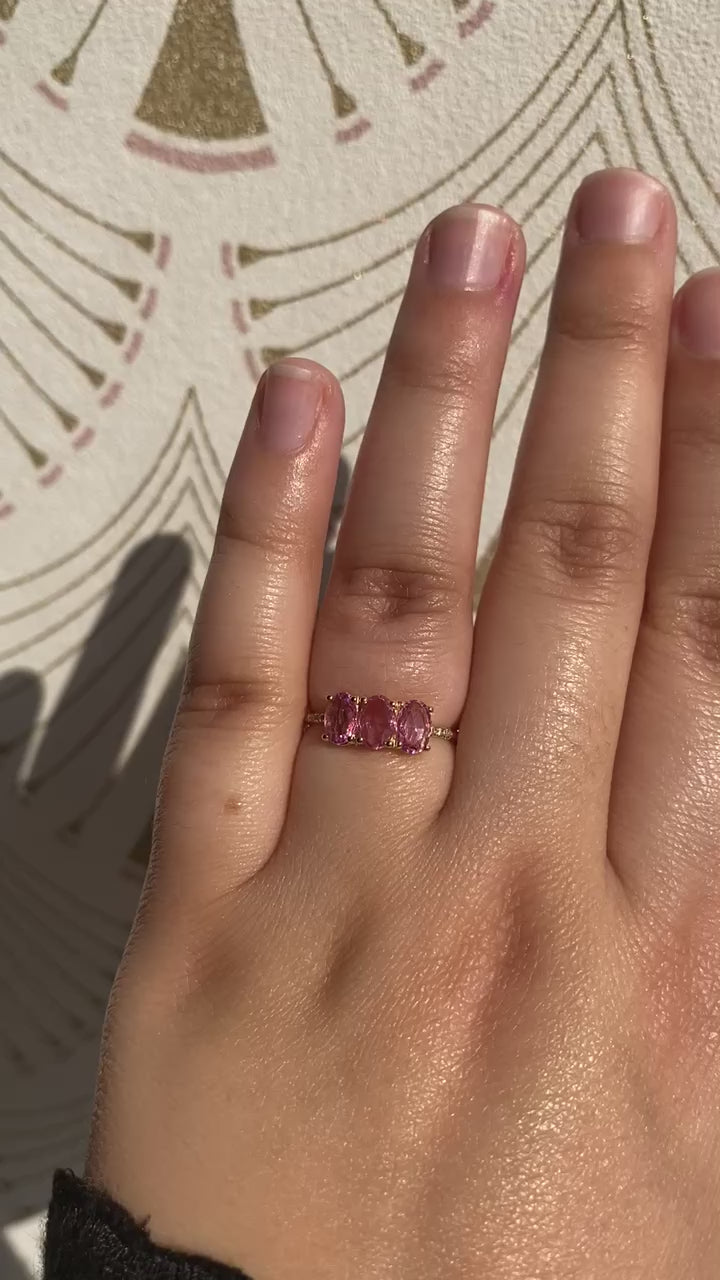 Pink Sapphire Olive Equilibrium Ring