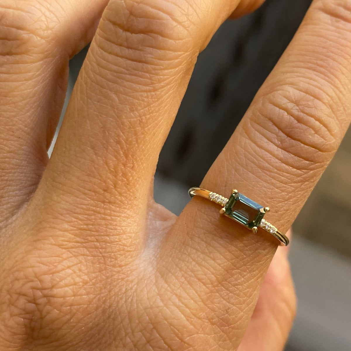 East West Green Sapphire Equilibrium Ring