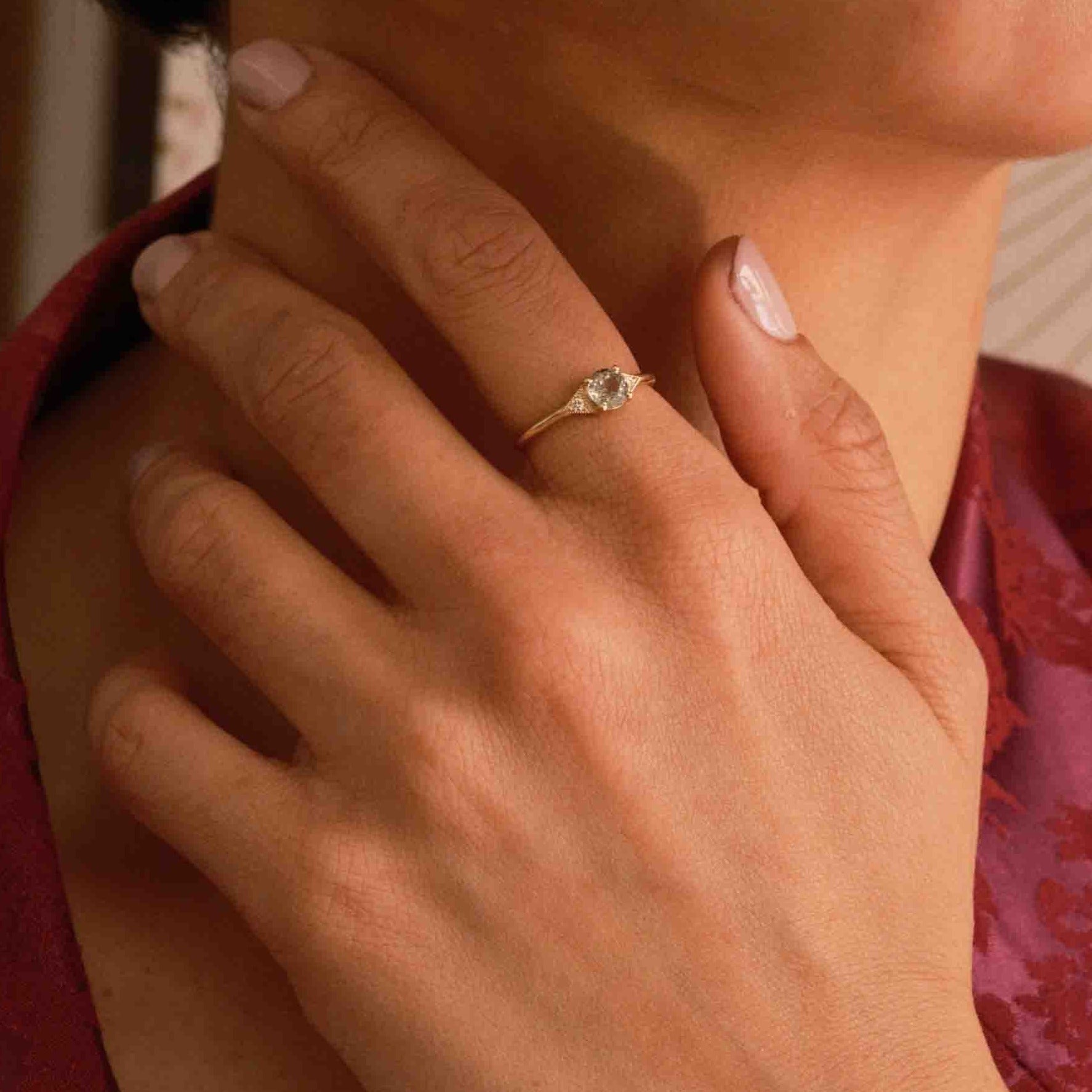 Round Green Sapphire Deco Ring