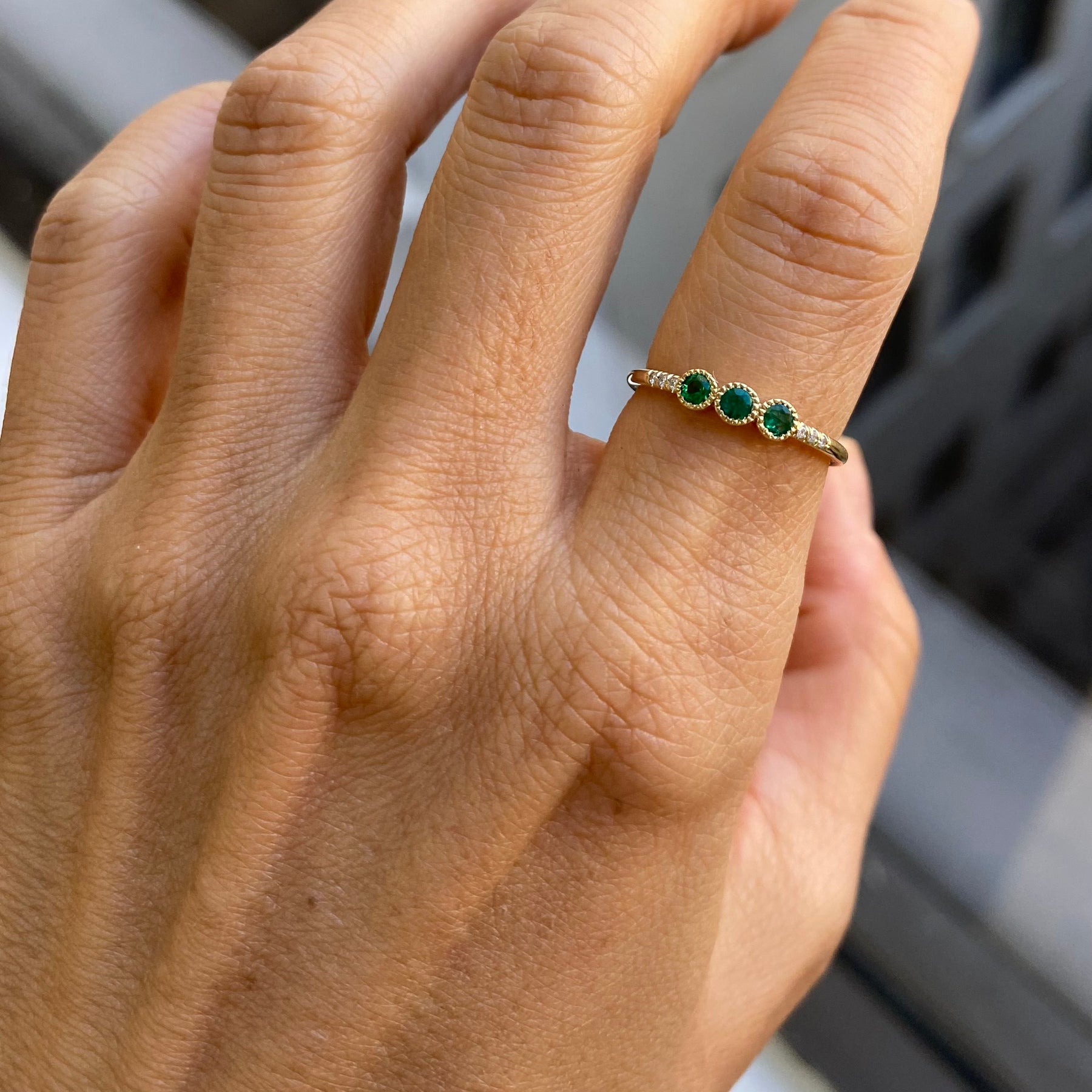 3 Bezel Emerald Equilibrium Ring