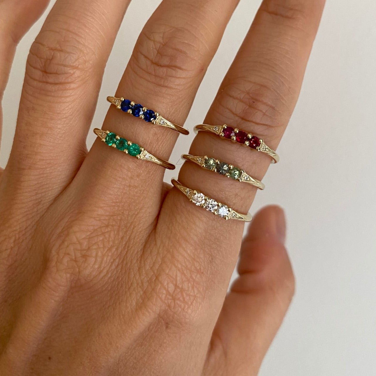 3 Green Sapphire Deco Ring