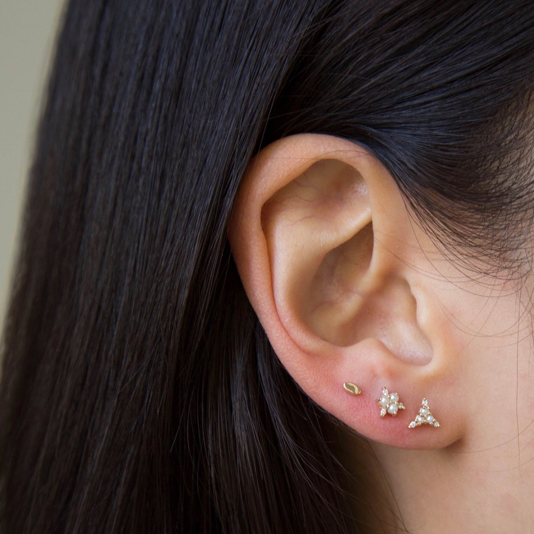 Pearl Diamond Triad Stud (Single)