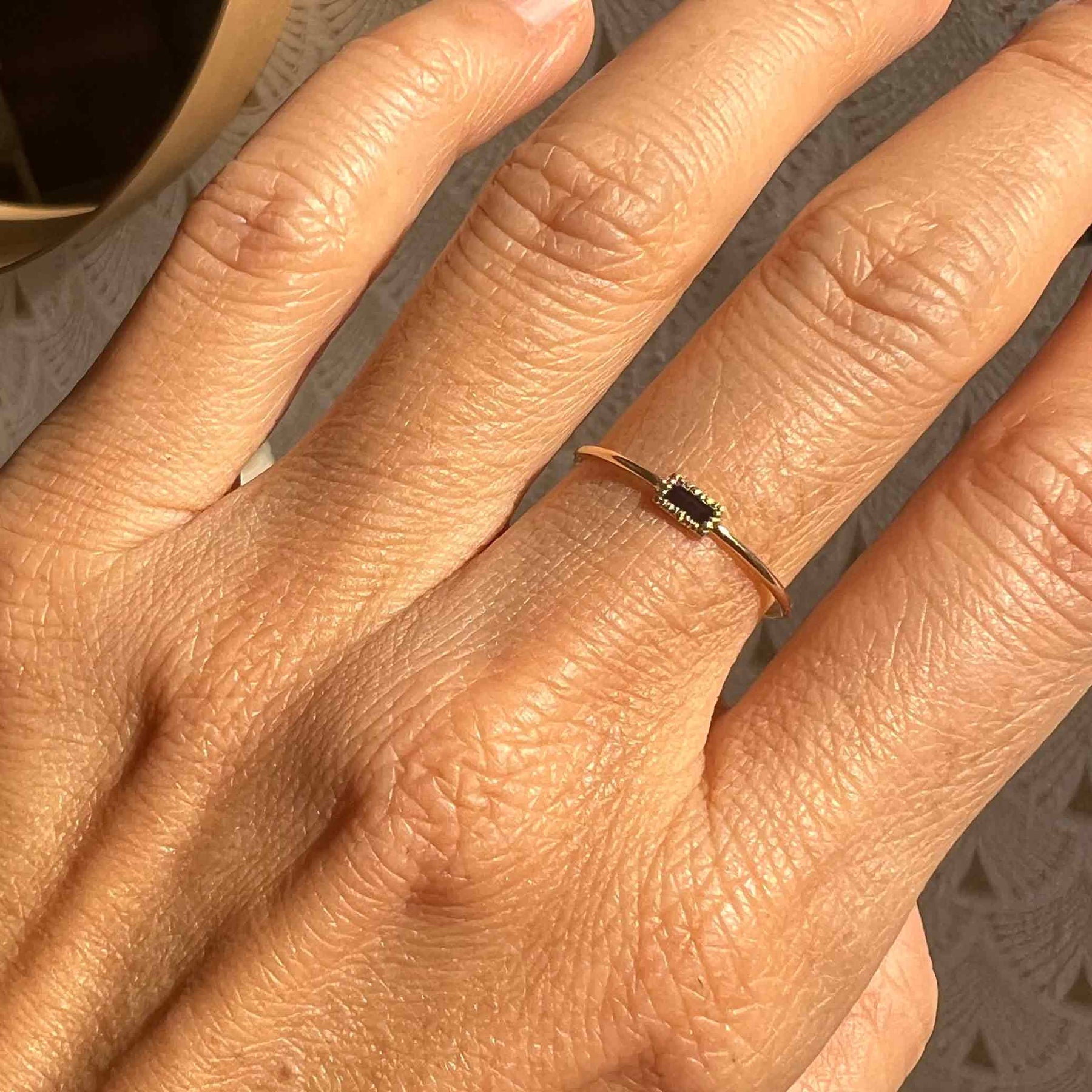 Baguette Blue Sapphire Moondrop Ring