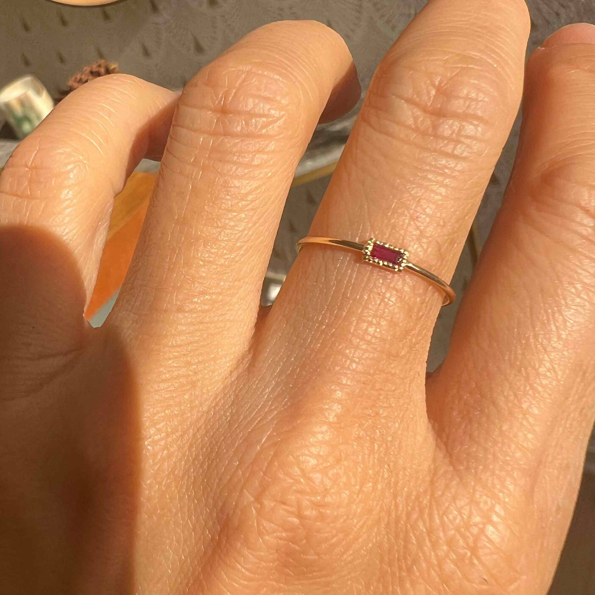 Baguette Ruby Moondrop Ring