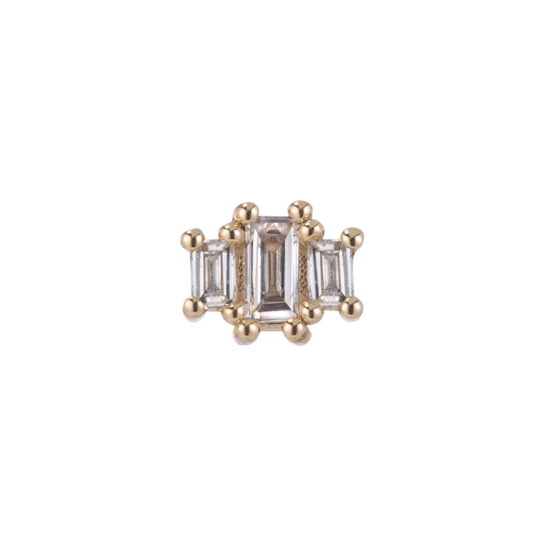 Mini Baguette + Round Trio Studs 14K Yellow Gold / Pair