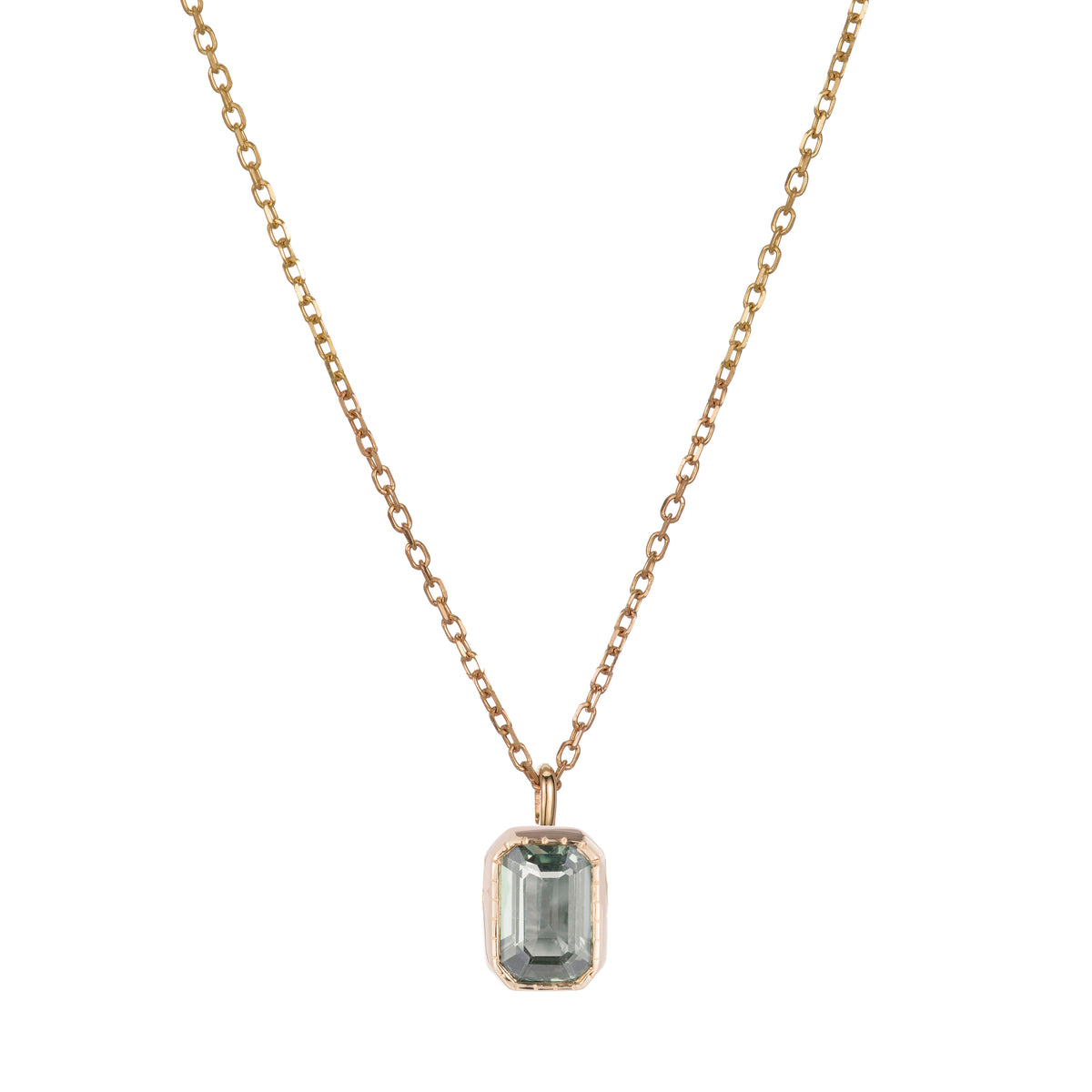 EMERALD CUT GREEN SAPPHIRE WISP NECKLACE