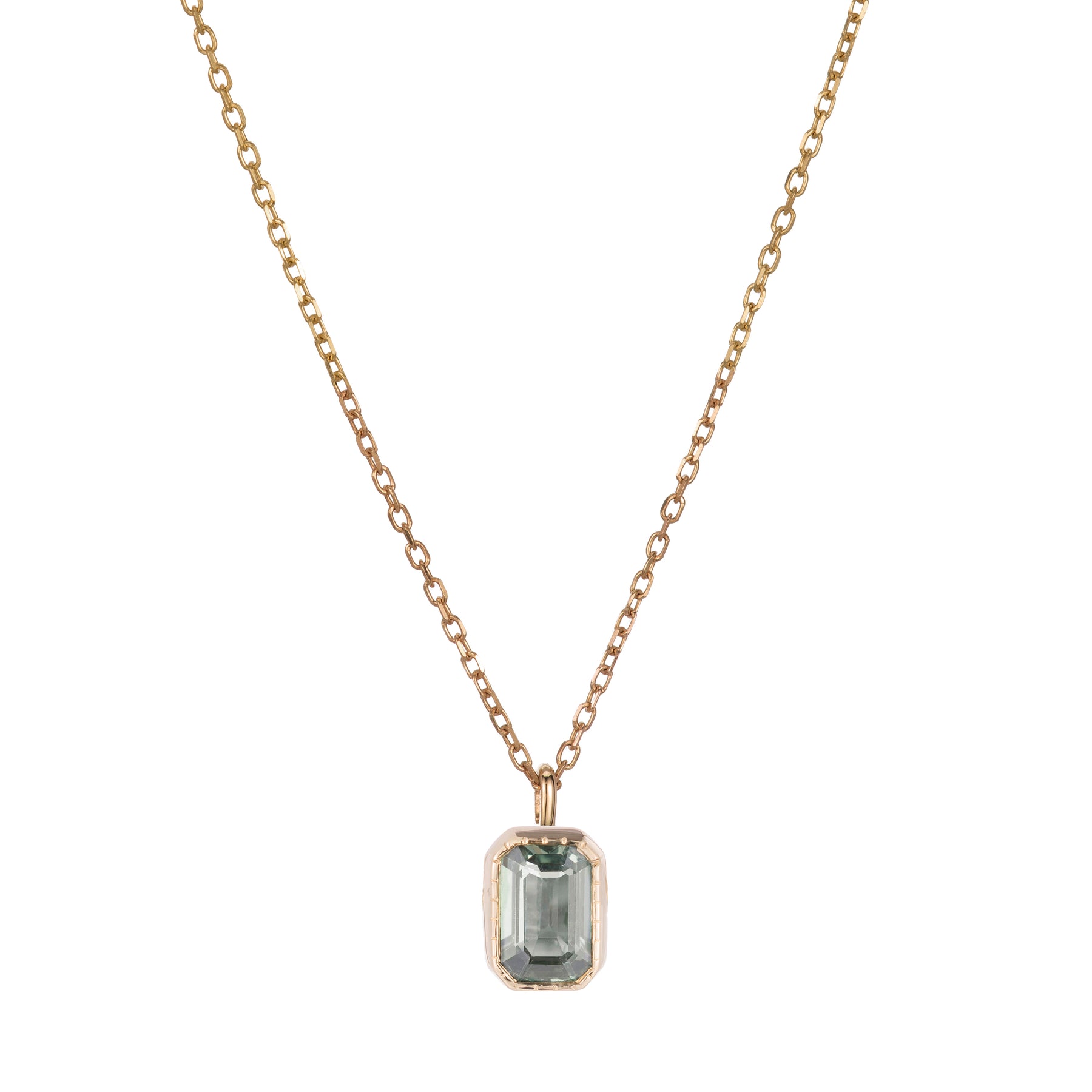 EMERALD CUT GREEN SAPPHIRE WISP NECKLACE