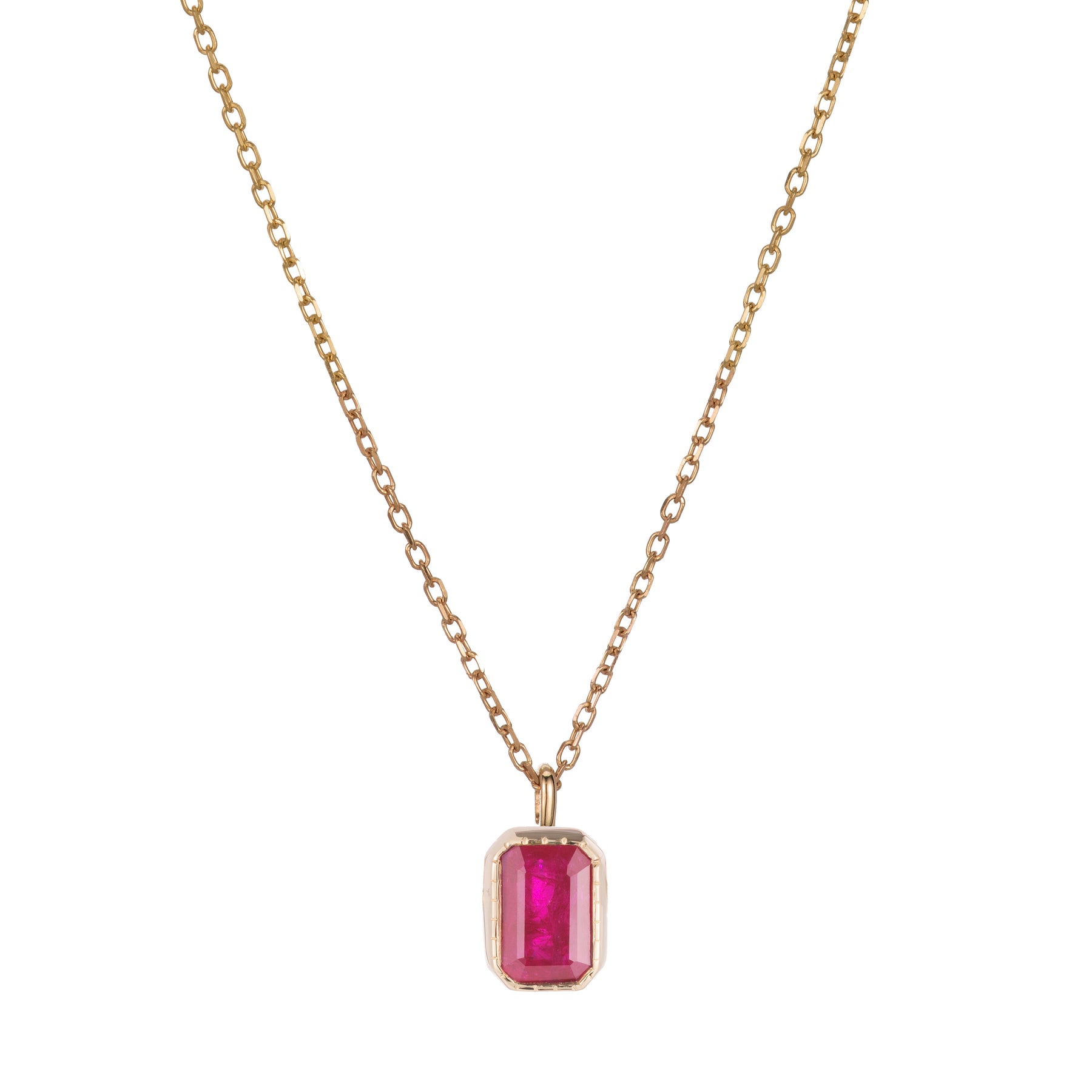 EMERALD CUT RUBY WISP NECKLACE