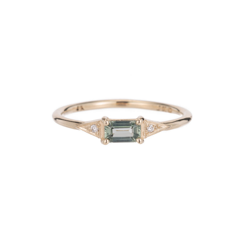 EMERALD CUT GREEN SAPPHIRE DECO RING