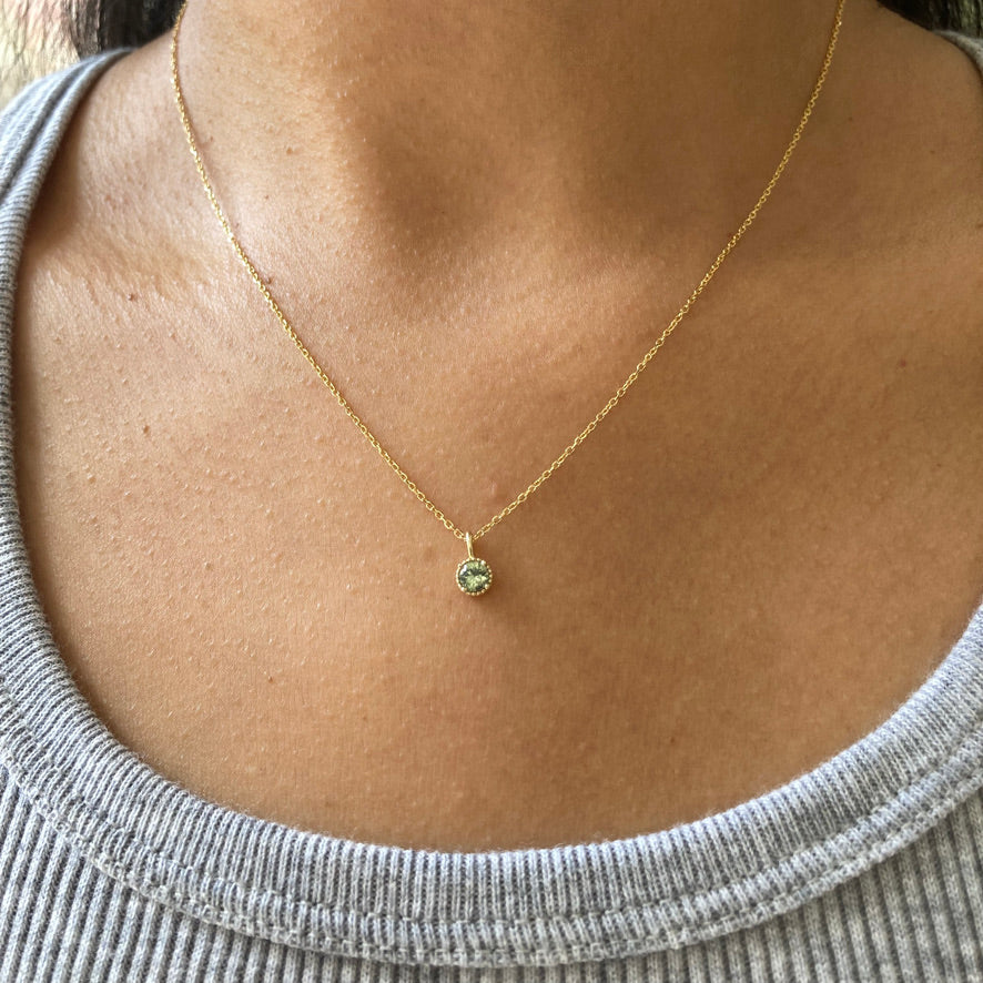 Green Sapphire Milgrain Necklace