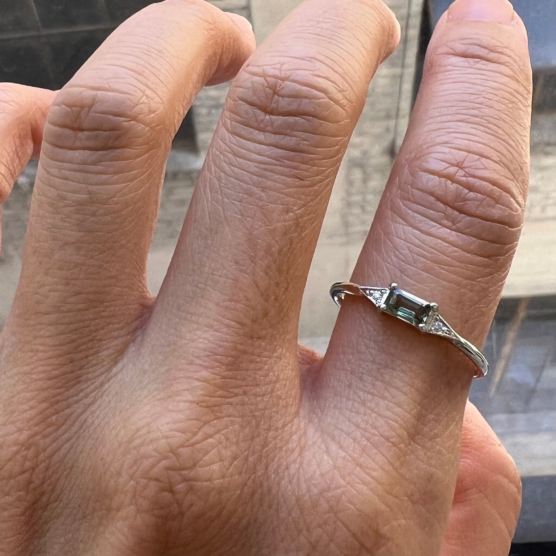 Green Sapphire Emerald Cut Deco Ring
