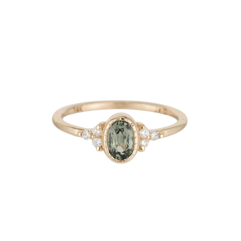 Oval Green Sapphire Cluster Ring