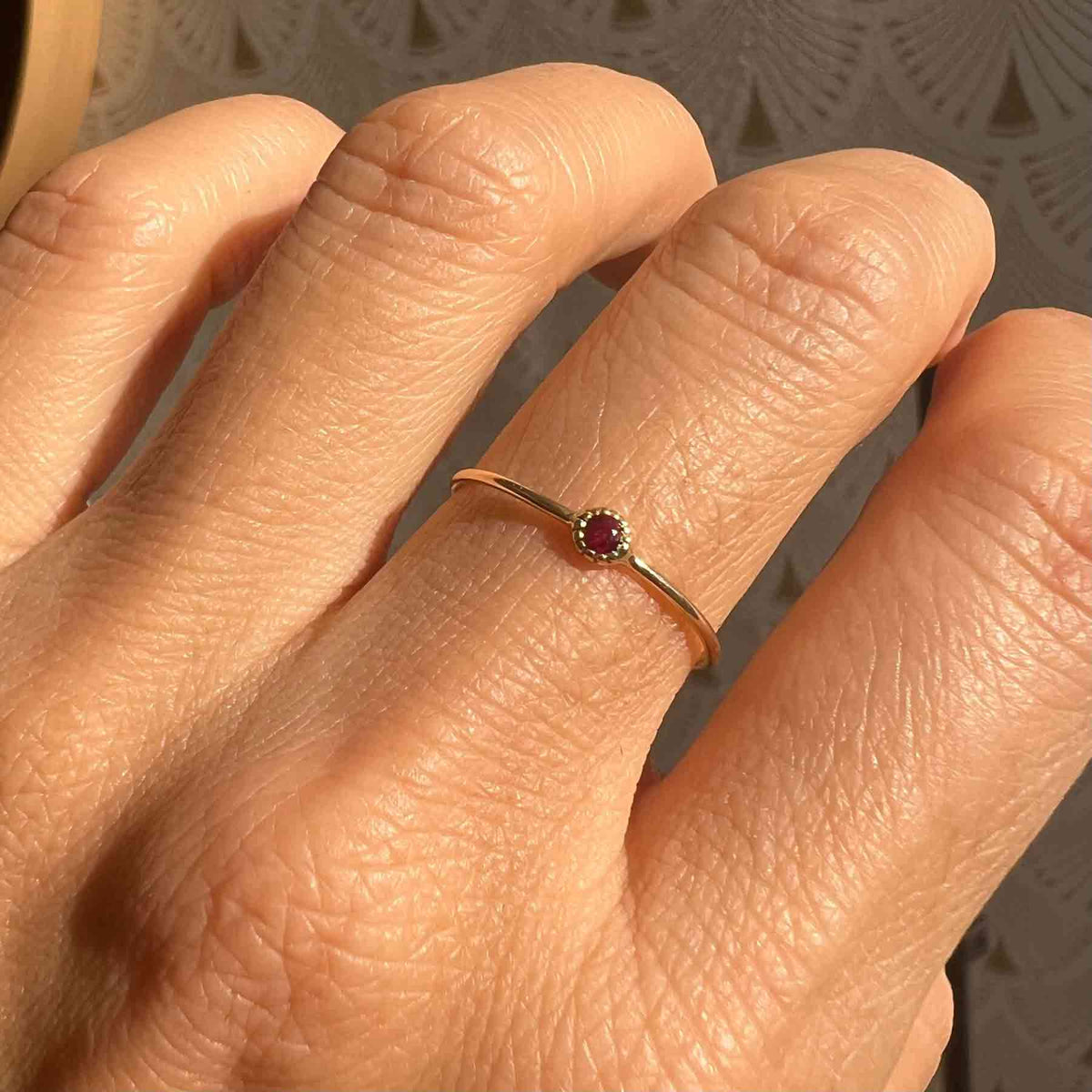 Round Ruby Moondrop Ring