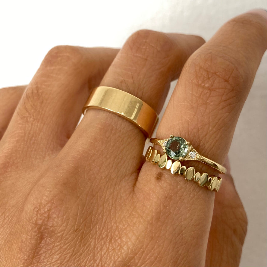 Round Green Sapphire Deco Ring