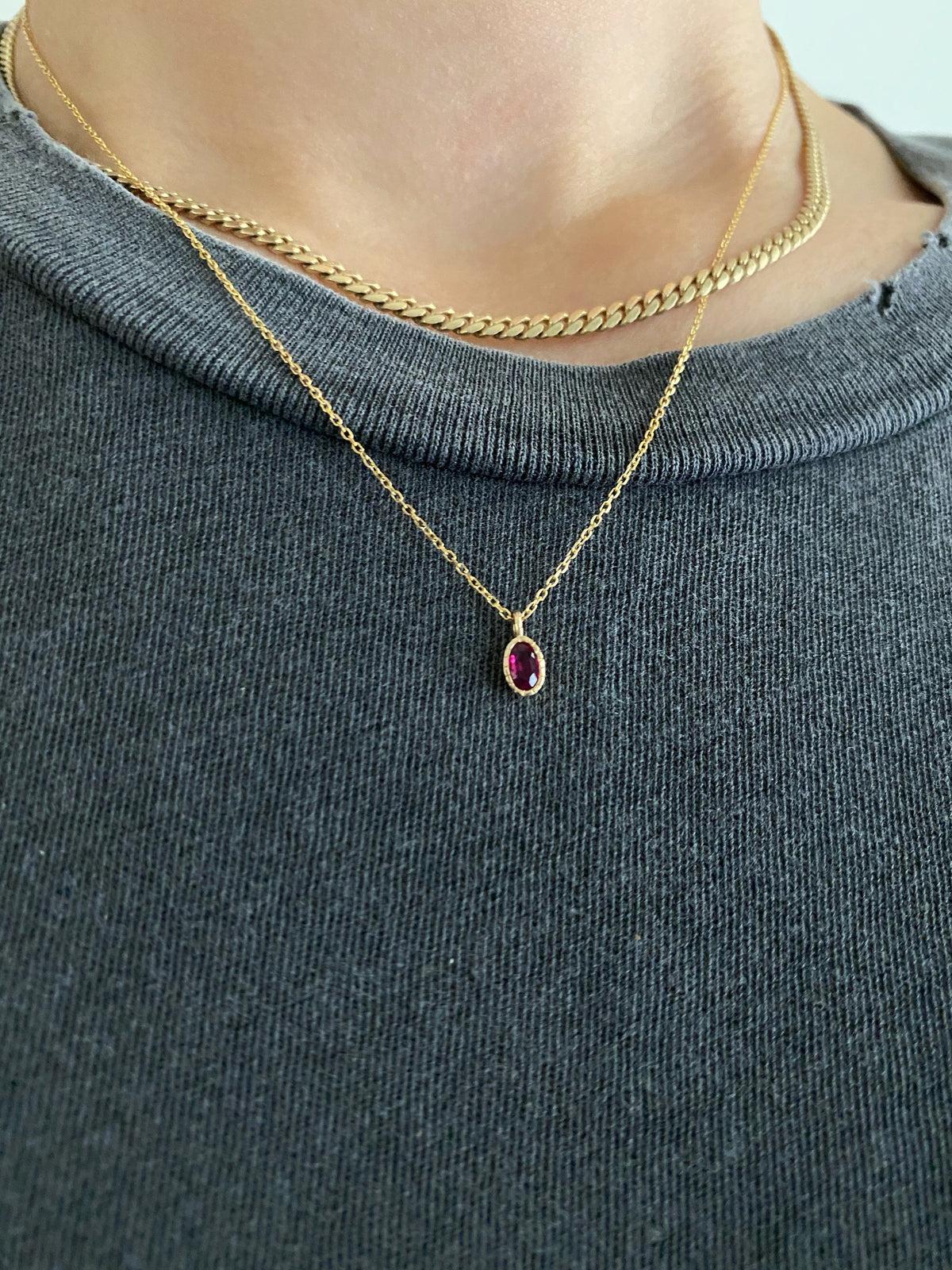 OVAL RUBY WISP NECKLACE