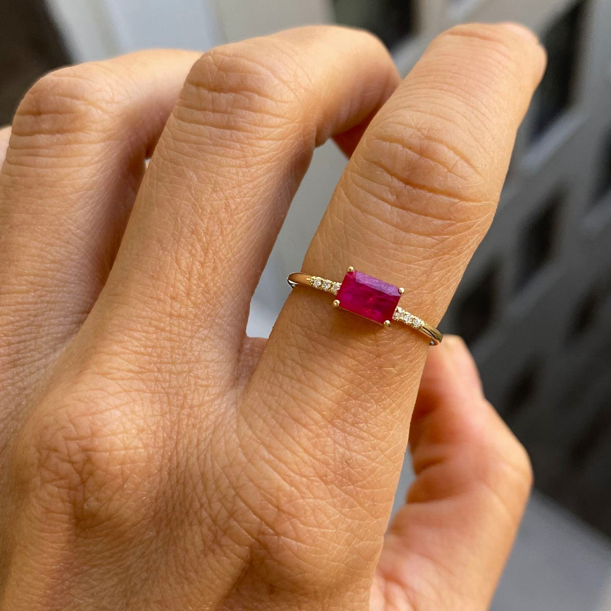 East West Ruby Equilibrium Ring