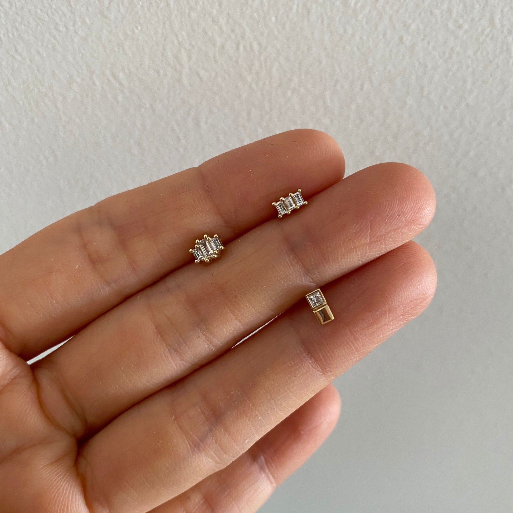 Princess Cut Diamond Cube Stud (Single)