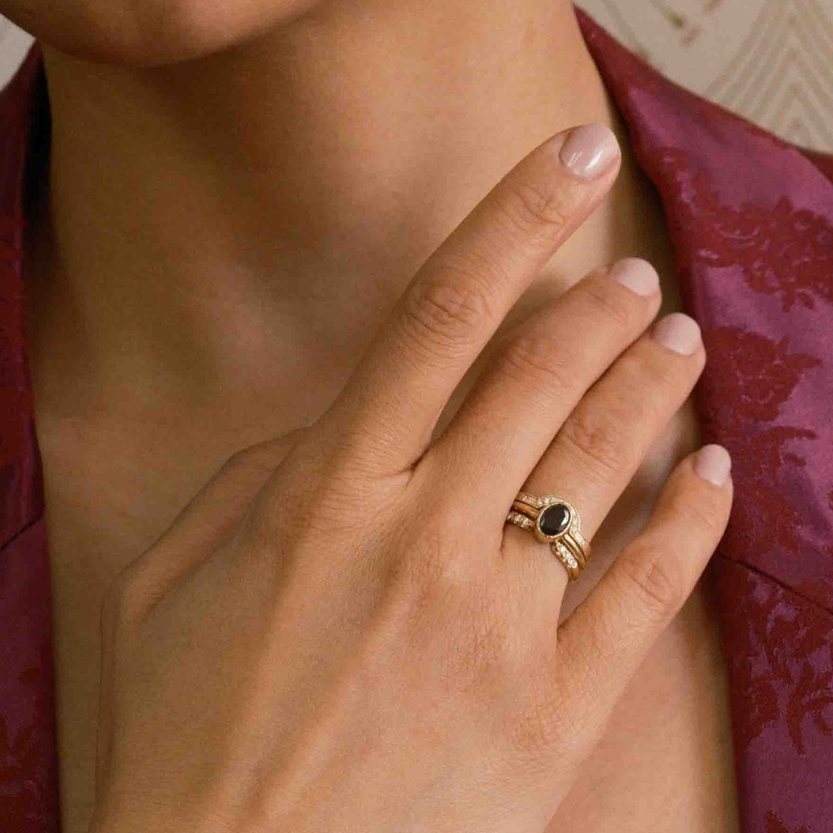 Oval Large Black Diamond Wisp Ring