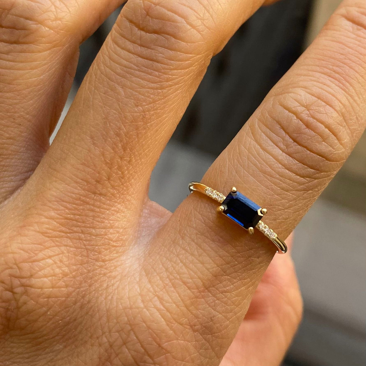 East West Blue Sapphire Equilibrium Ring