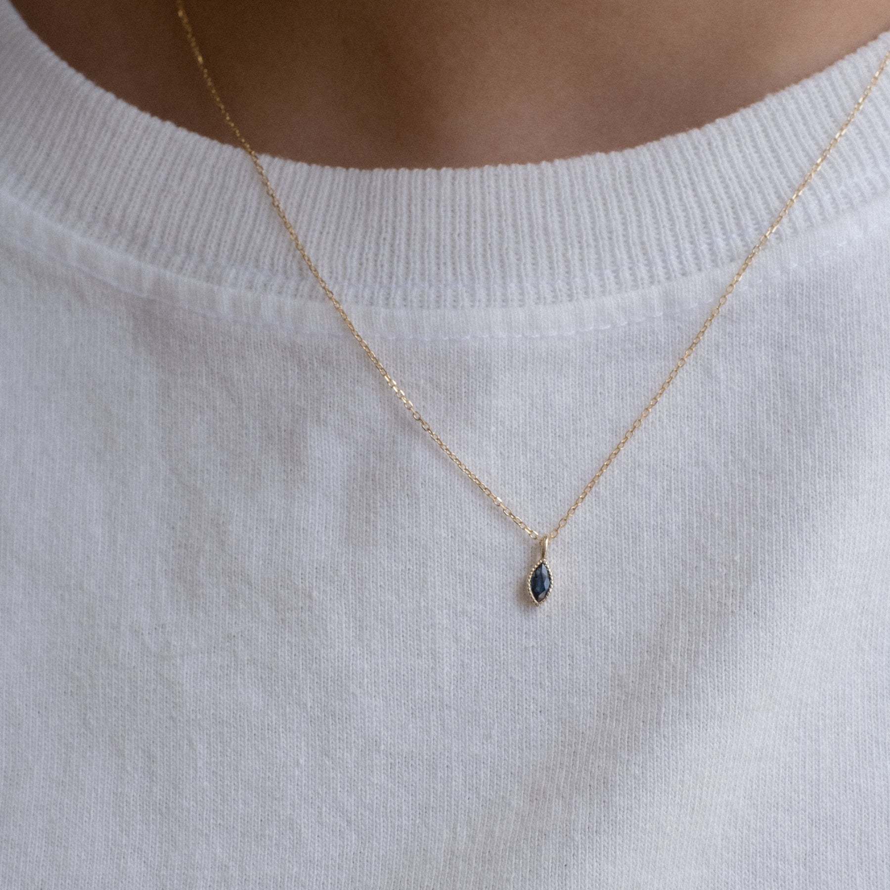 Marquise Blue Sapphire Wisp Necklace