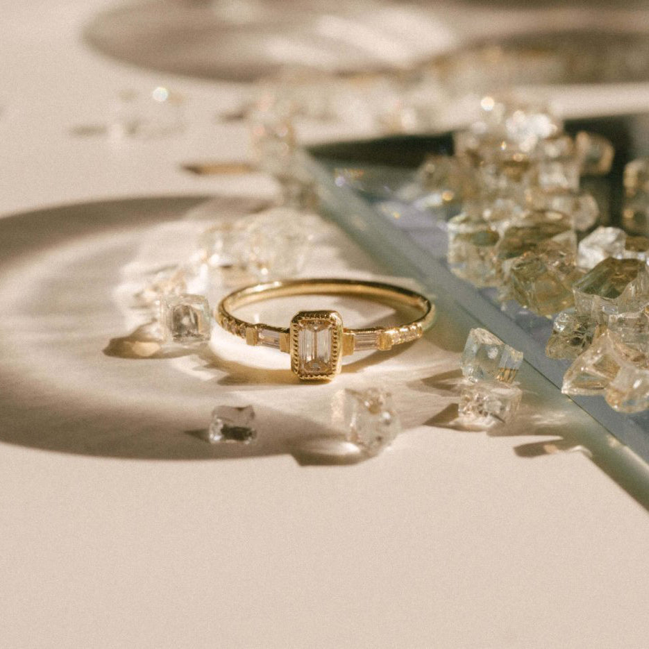 Jennie Kwon Designs rectangular diamond engagement gold ring