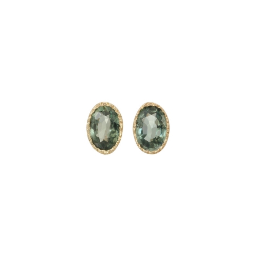 Green Sapphire Oval Wisp Earring (Pair)