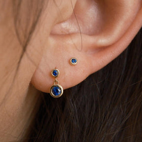 Blue Sapphire 2 Bezel Dangle Earring (Single)