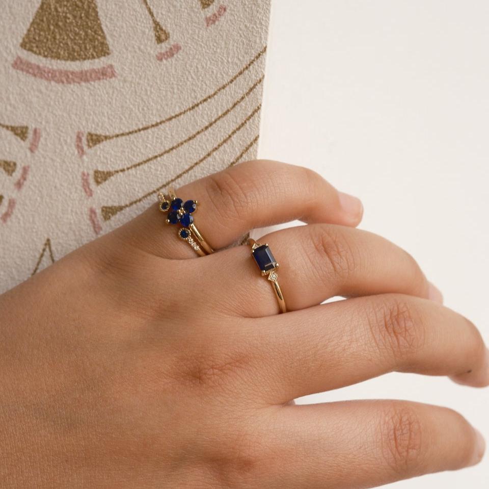 Blue Sapphire Bezel Equilibrium Cuff Ring