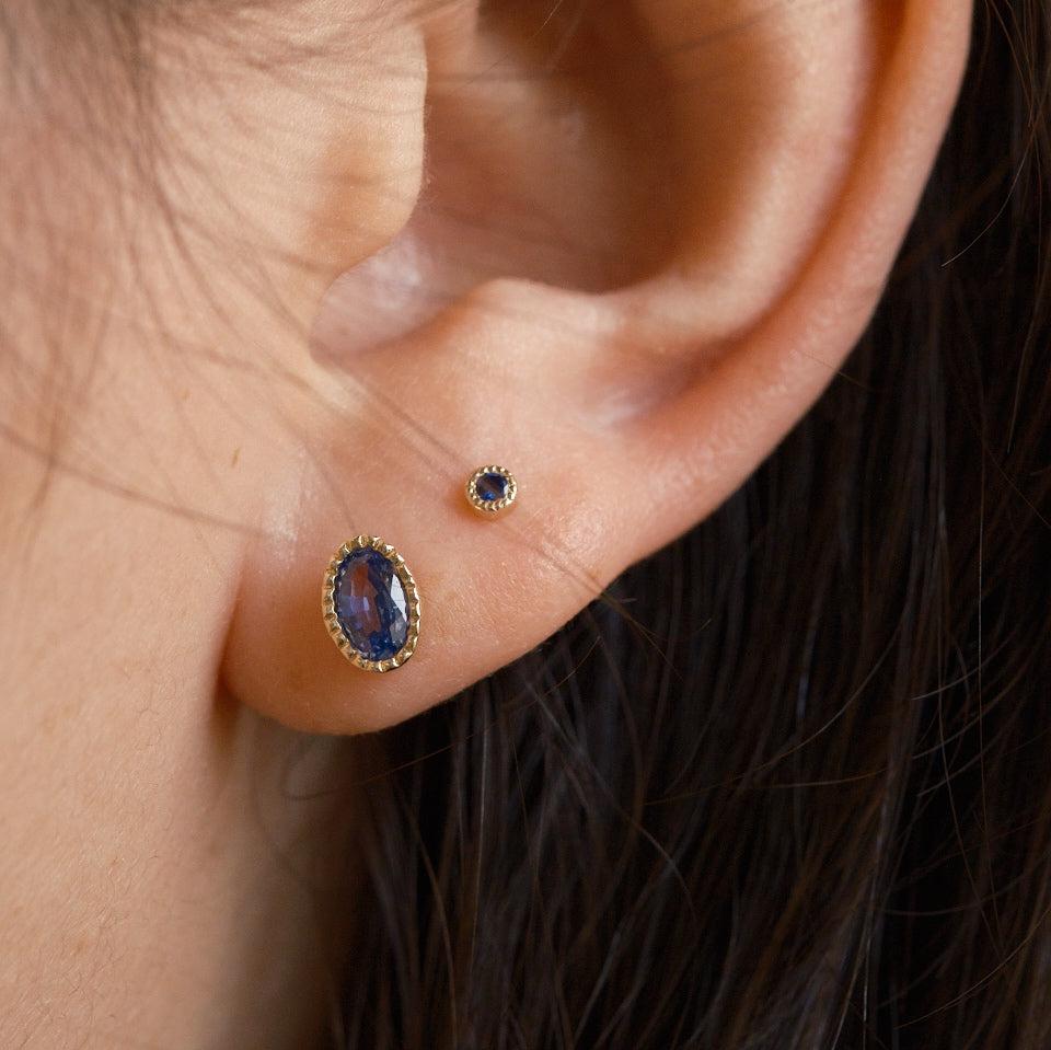 Blue Sapphire Oval Wisp Studs (Pair)