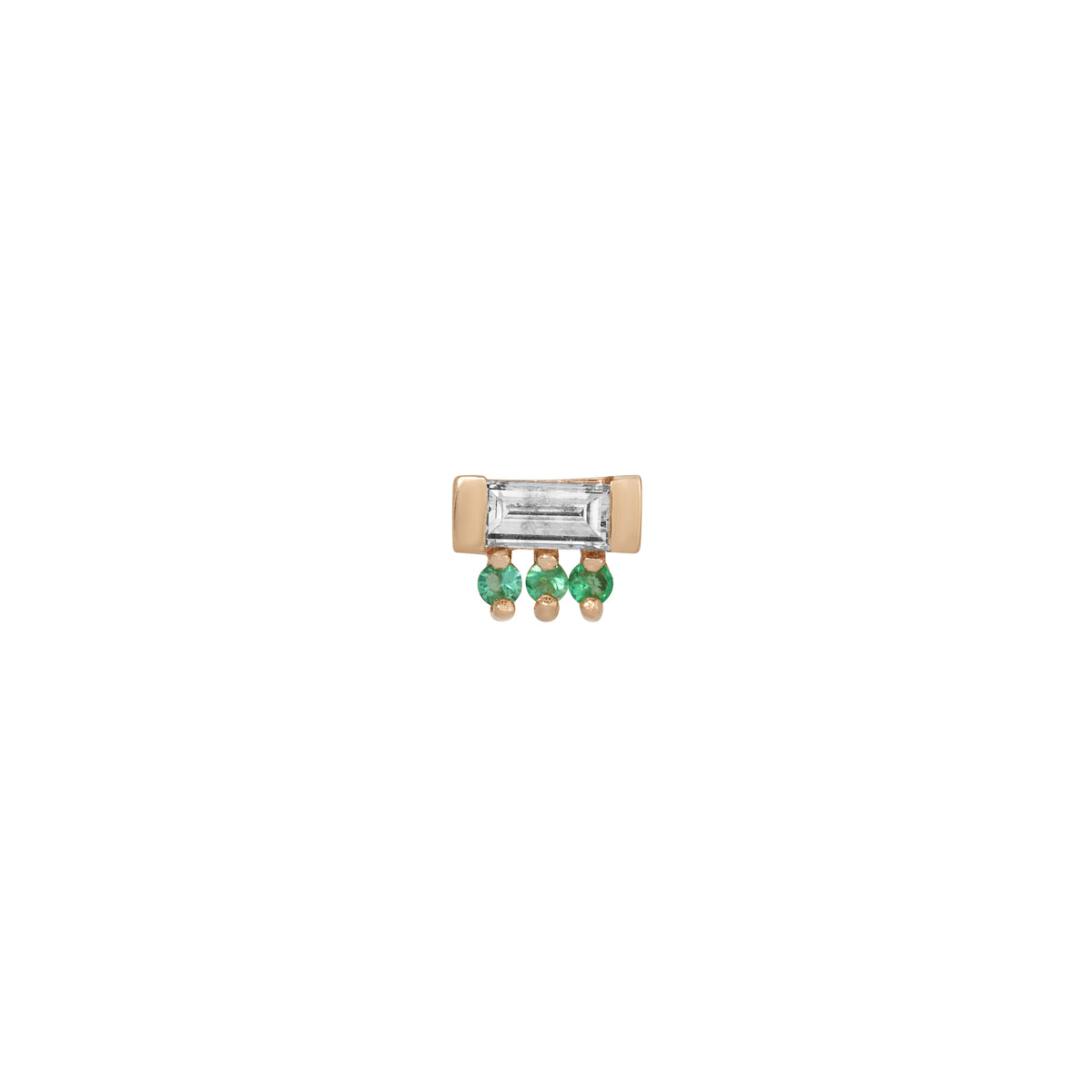 Diamond Emerald Baguette 3 Dot Stud (Single)