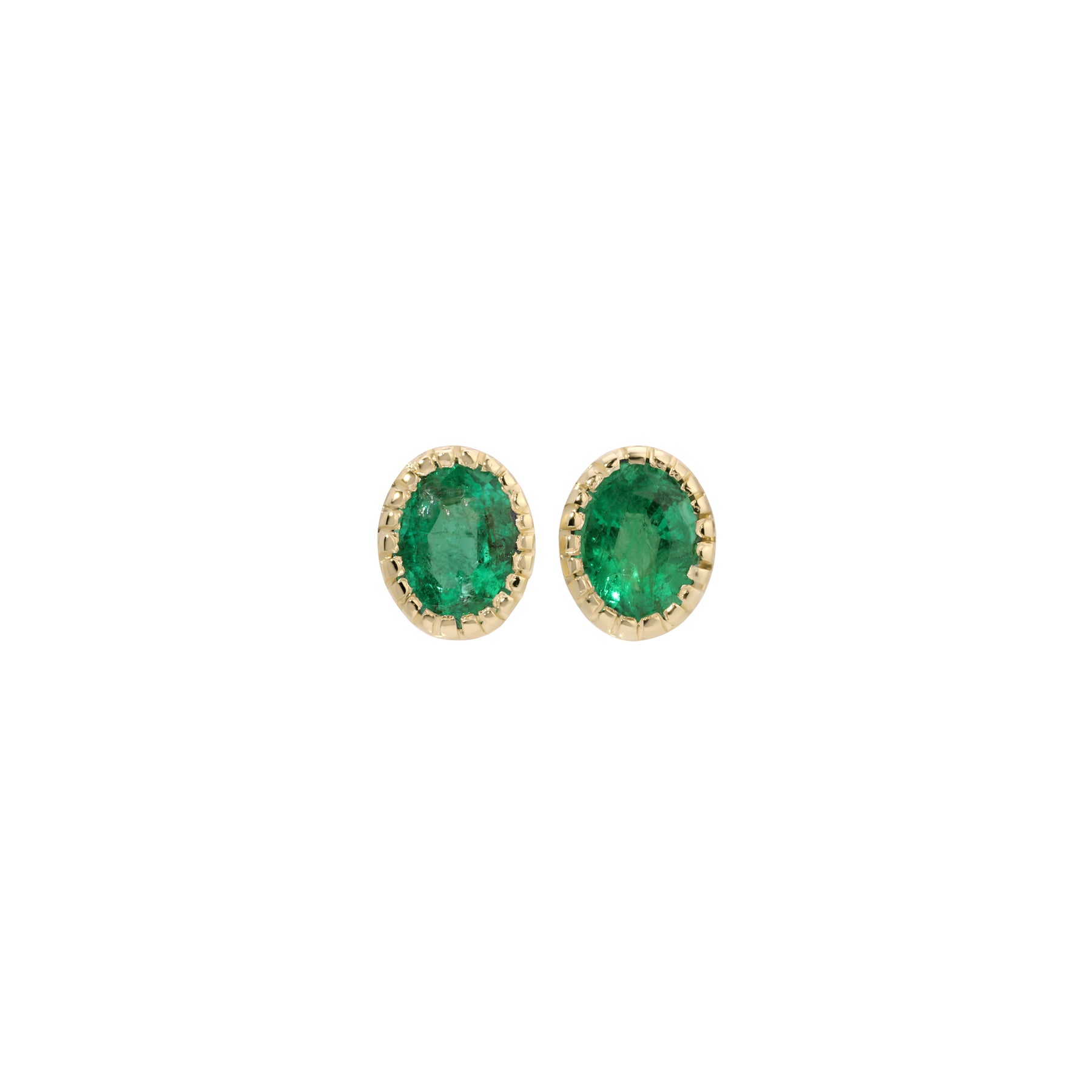 Emerald Oval Milgrain Earrings (Pair)